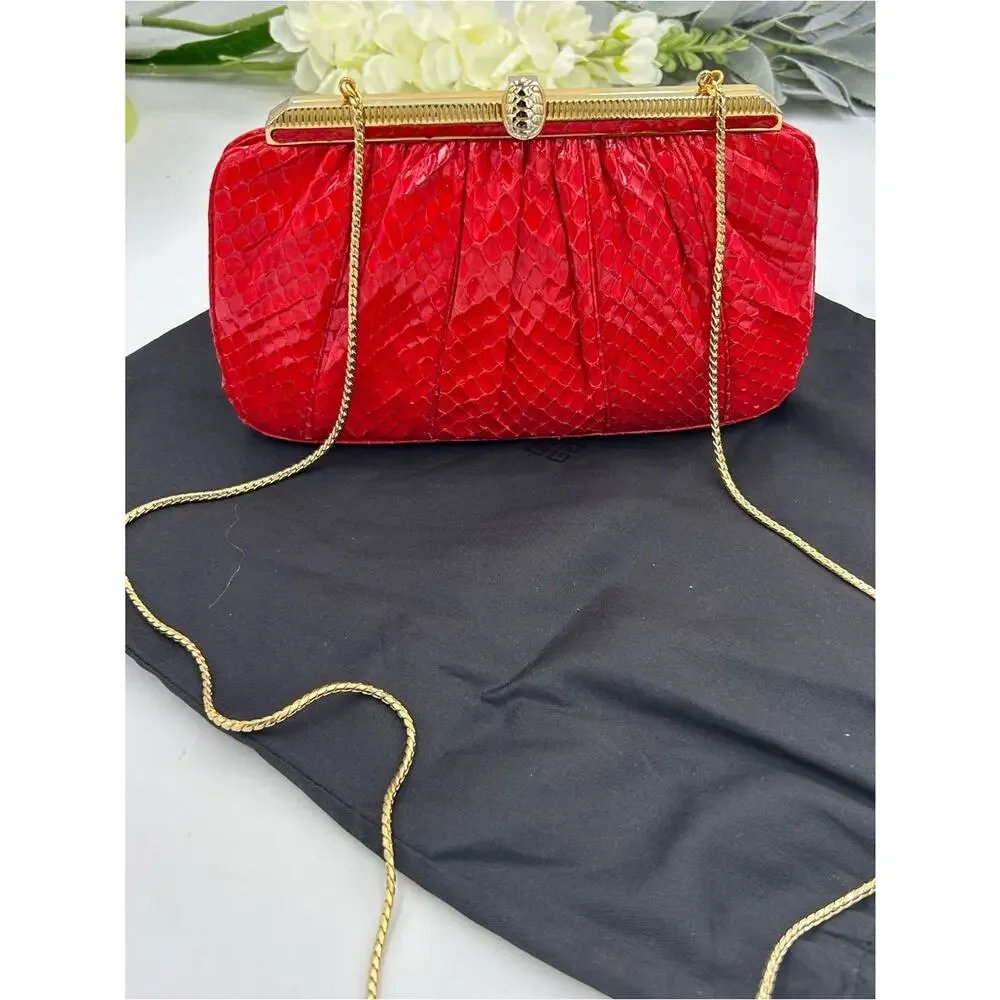 Women's Judith Leiber Red snakeskin evening Bag made in Italy. PRISTINE